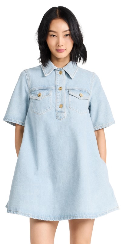 GANNI Cutline Denim Mini Dress Mid Blue Vintage