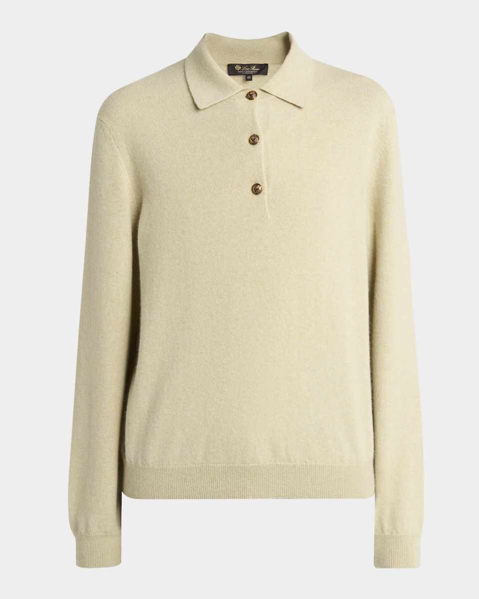 Long-Sleeve Cashmere Polo Sweater