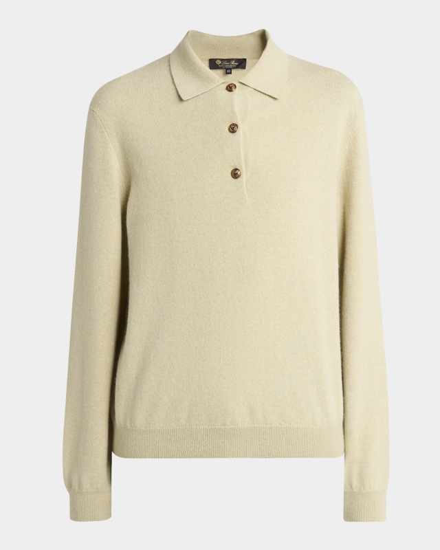 Long-Sleeve Cashmere Polo Sweater