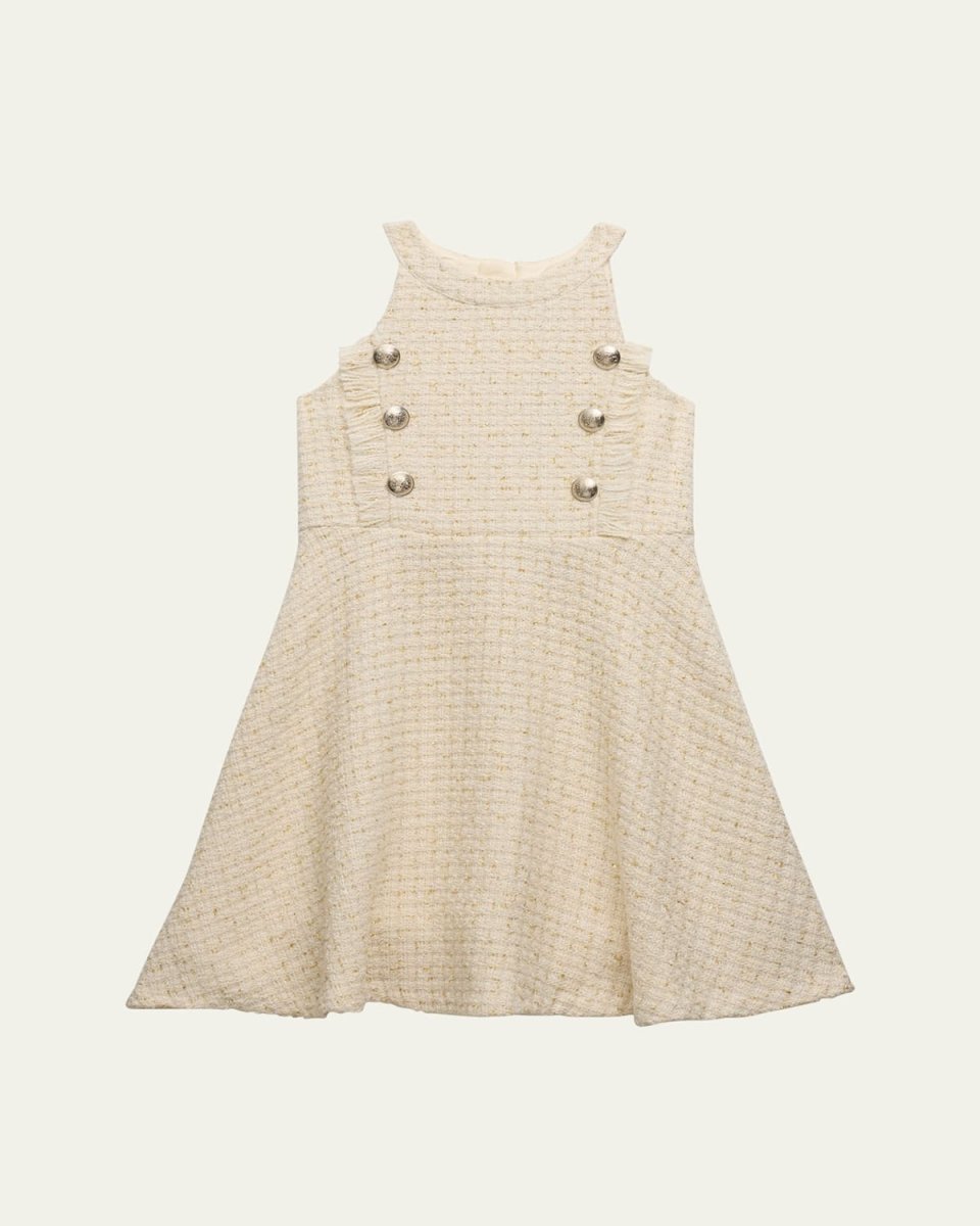 Girl's Roma Boucle Button Dress, Size 8-