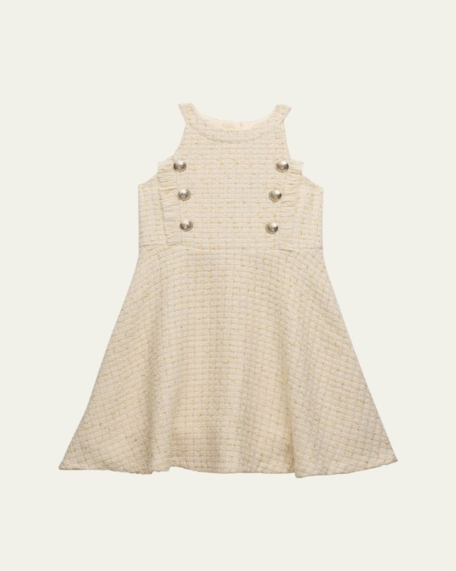 Girl's Roma Boucle Button Dress, Size 8-