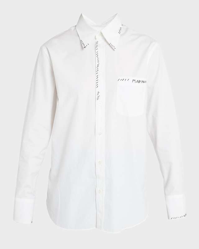 Button-Front Shirt with Contrast Stitching