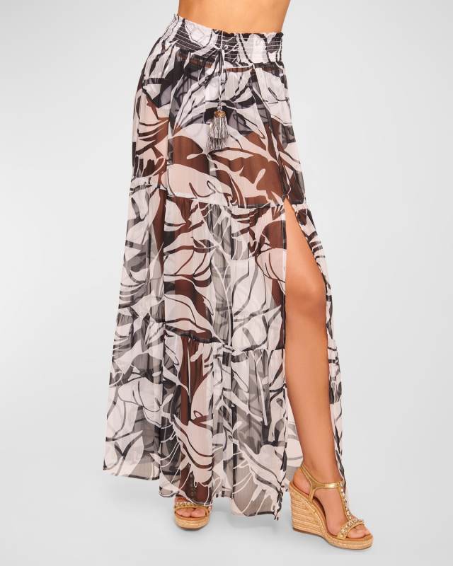 Cecelia Floral-Print Semi-Sheer Maxi Skirt