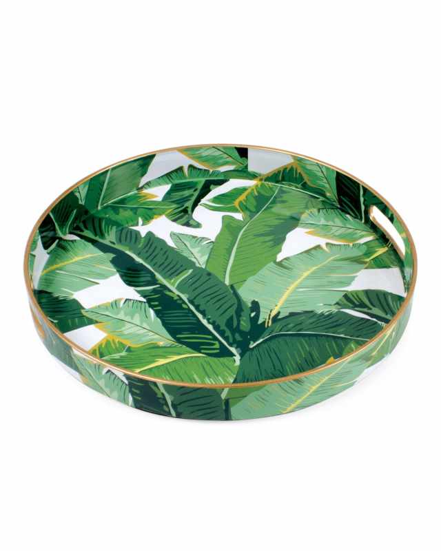 Botanical Leaf Print Round Plastic Tray