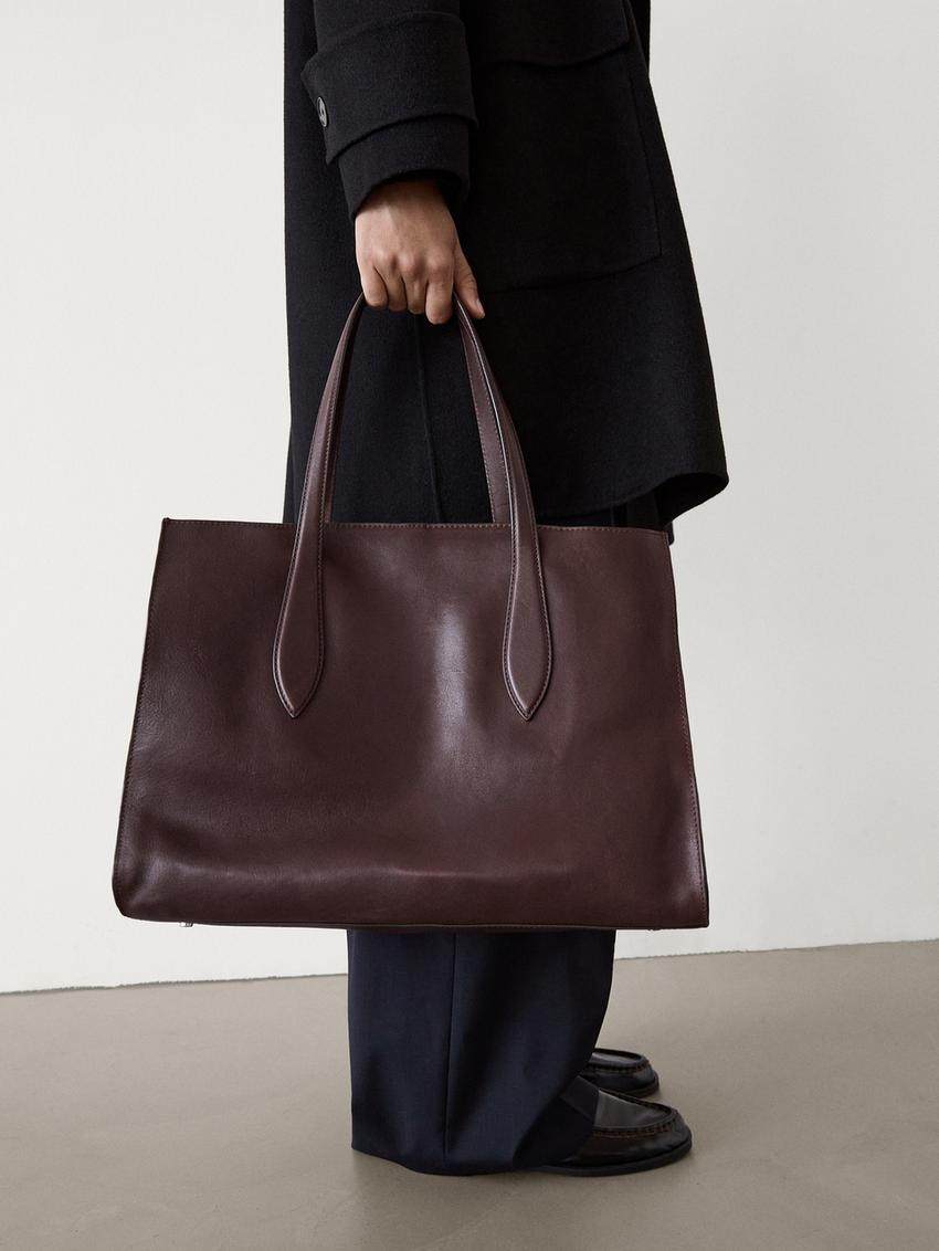 Massimo Dutti Nappa leather maxi tote bag
