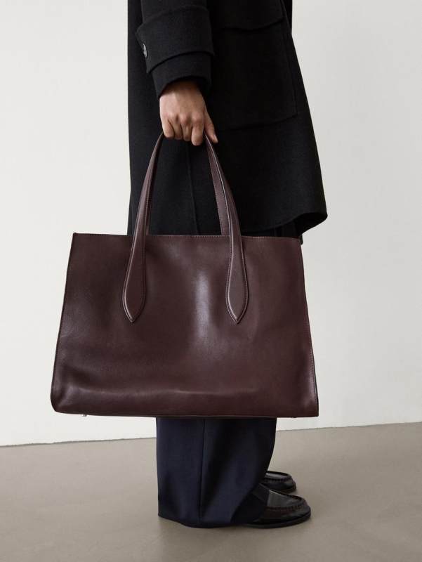 Massimo Dutti Nappa leather maxi tote bag