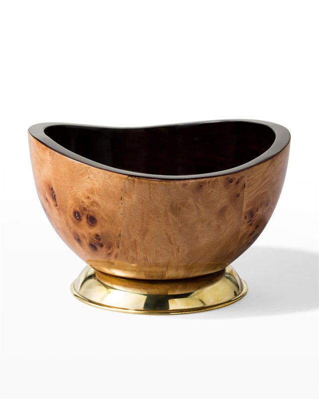 Burl Veneer Accent Bowl With Brass Base
