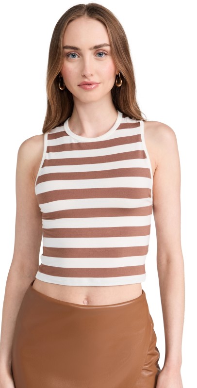 alice + olivia Andre Fitted Cropped Tank Off White/Camel