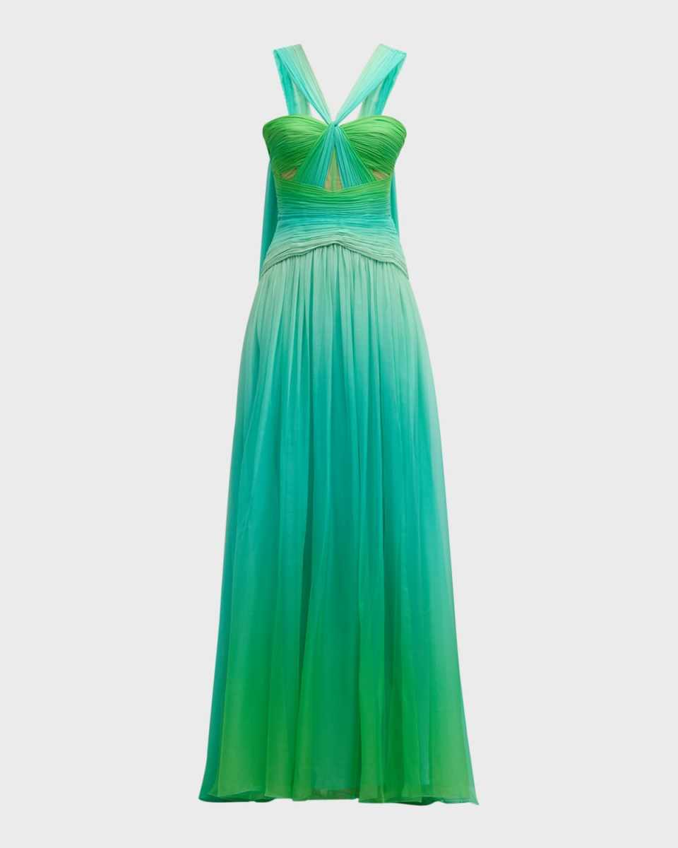 Miami Gradiant Print Chiffon Halter Gown