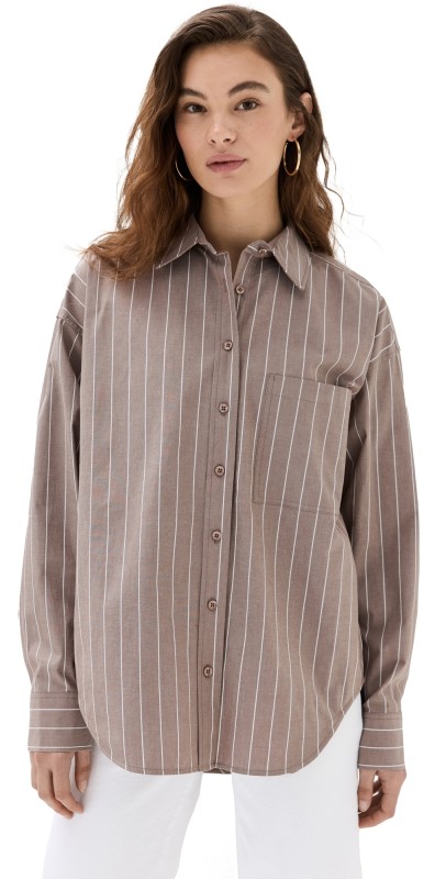 Good American Oversized Stripe Shirt Putty Stripe001