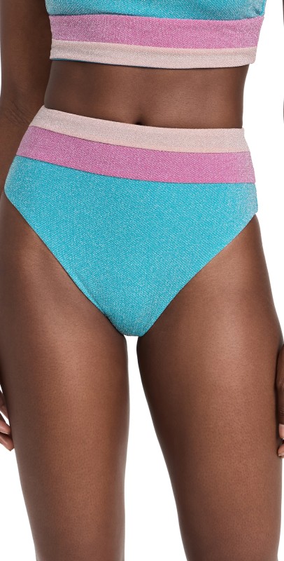 Beach Riot Heidi Bikini Bottoms Aquamarine Colorblock