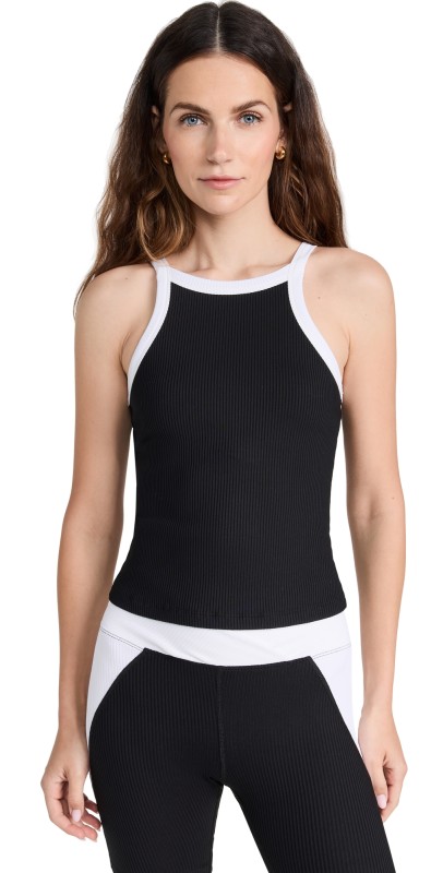Year of Ours Margot Cropped Tank Black/White