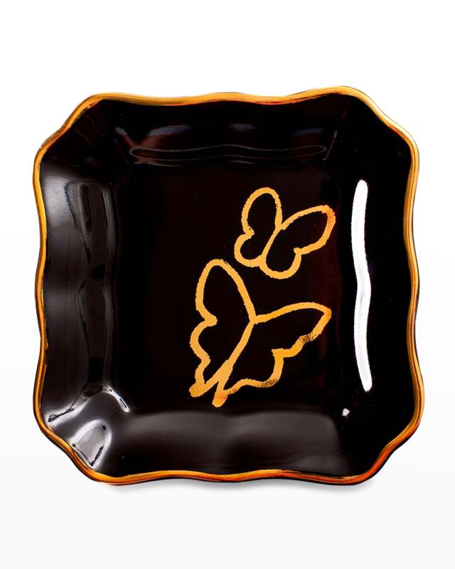 Butterfly Portrait Plate with Gold Rim - Black