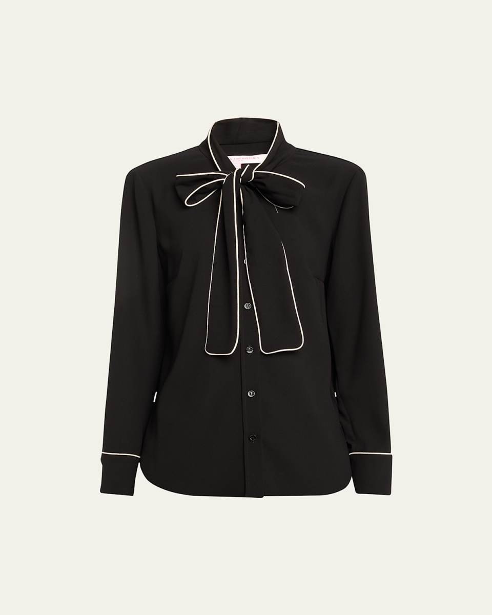 Bow Button-Down Shirt With Piping