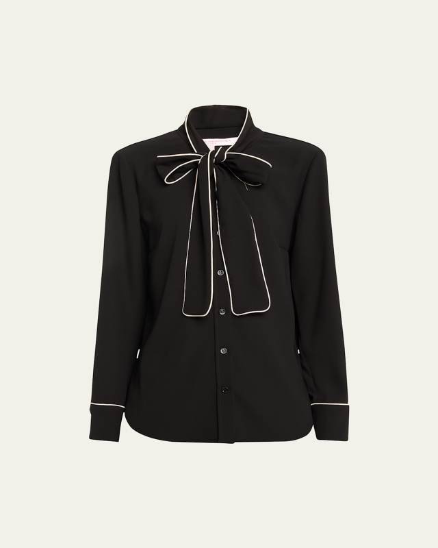 Bow Button-Down Shirt With Piping