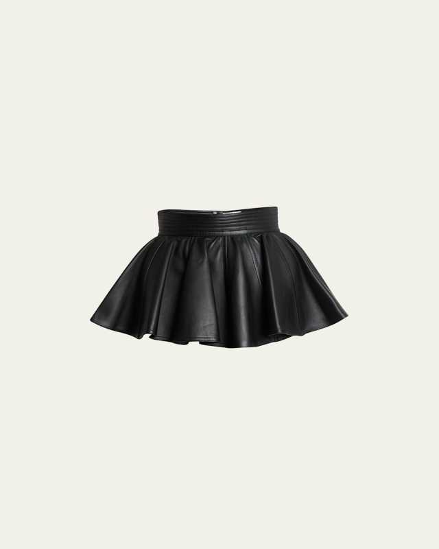 Flared Leather Belt Skirt