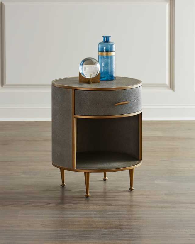 Faux Shagreen Round Nightstand