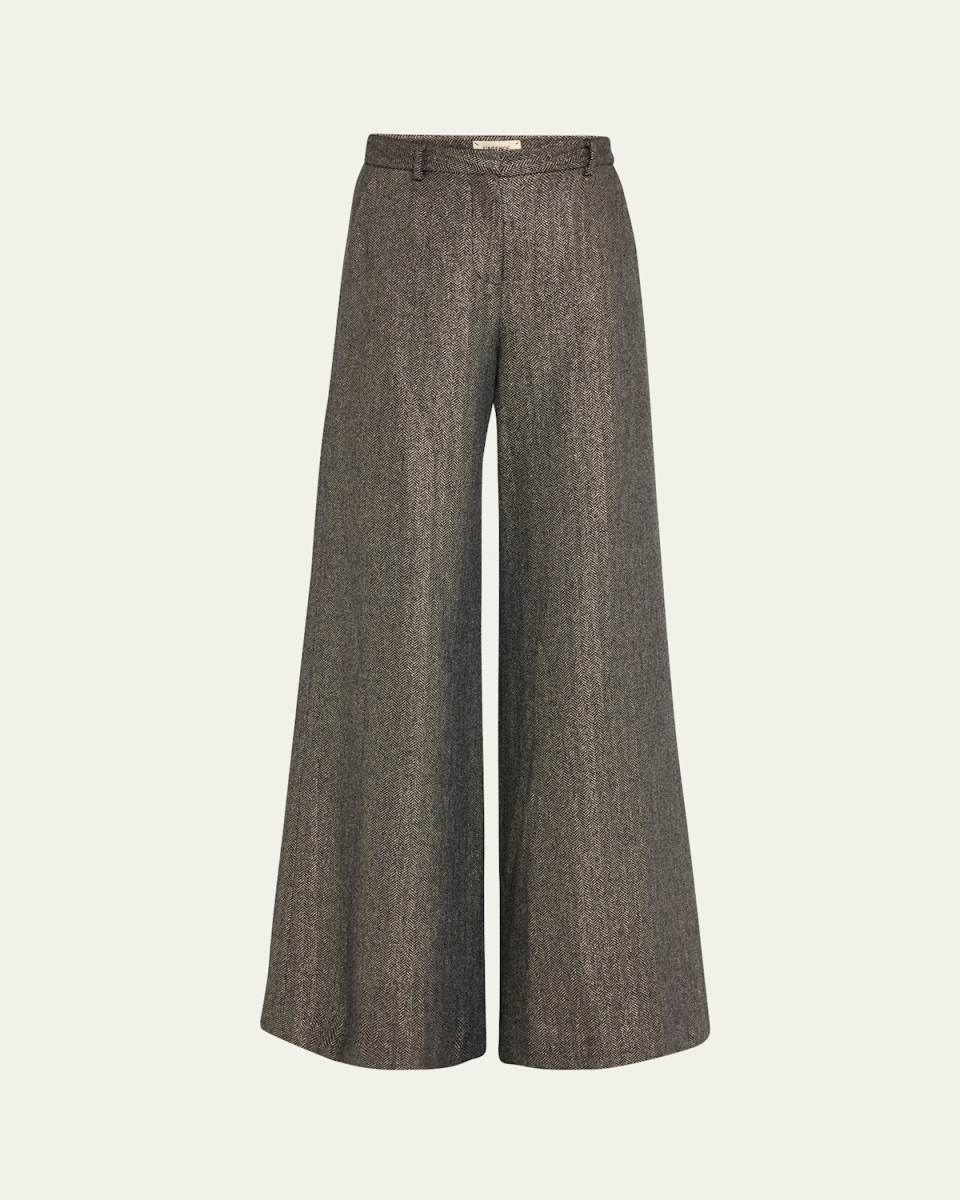 Pilar Metallic Herringbone Wide-Leg Pants