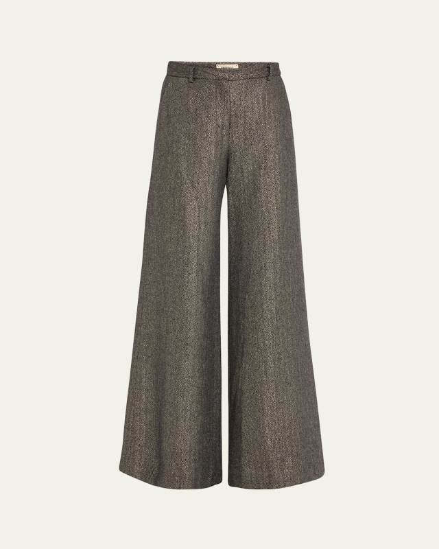 Pilar Metallic Herringbone Wide-Leg Pants