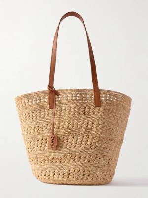 Saint Laurent Panier medium leather-trimmed raffia tote