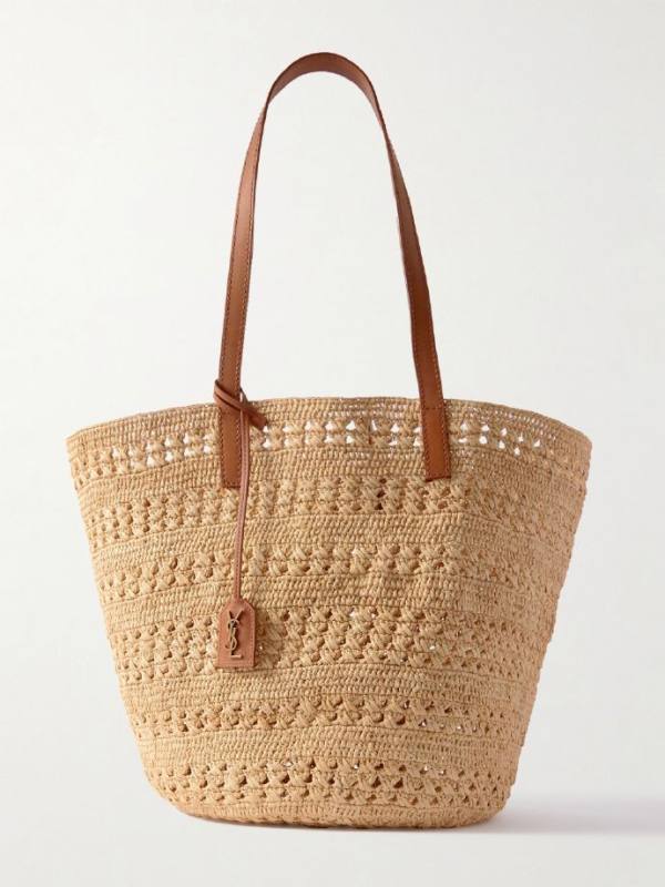 Saint Laurent Panier medium leather-trimmed raffia tote
