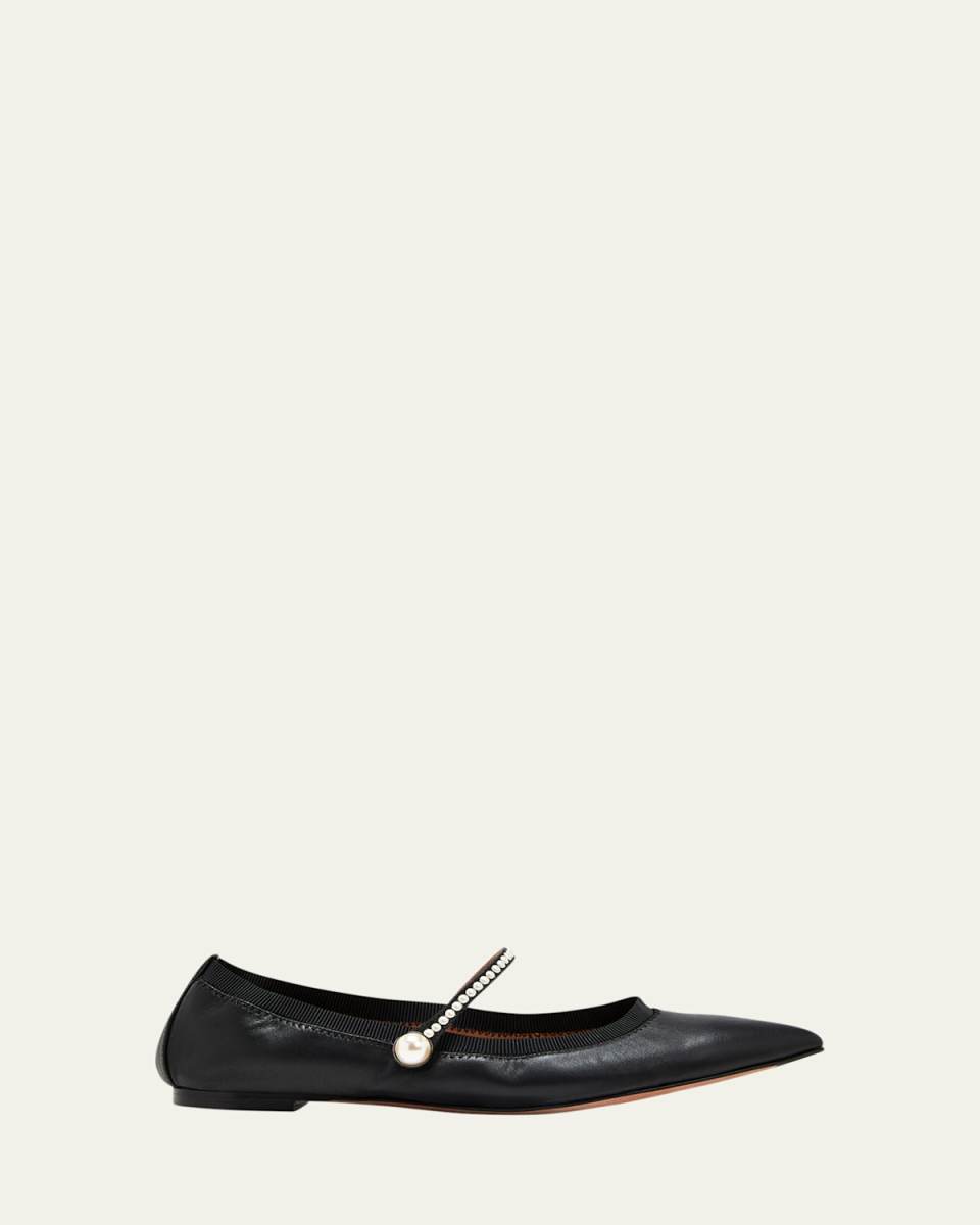 Romy Leather Pearly Mary Jane Ballerina Flats