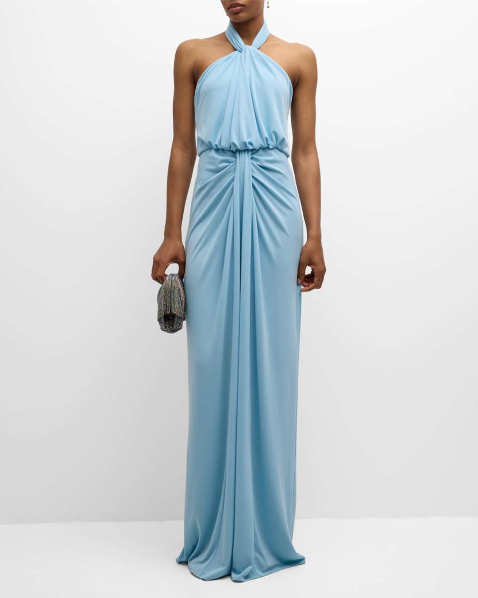 Kaily Backless Draped Halter Gown