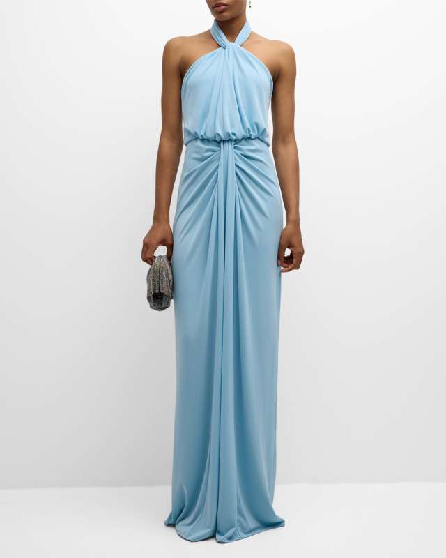 Kaily Backless Draped Halter Gown