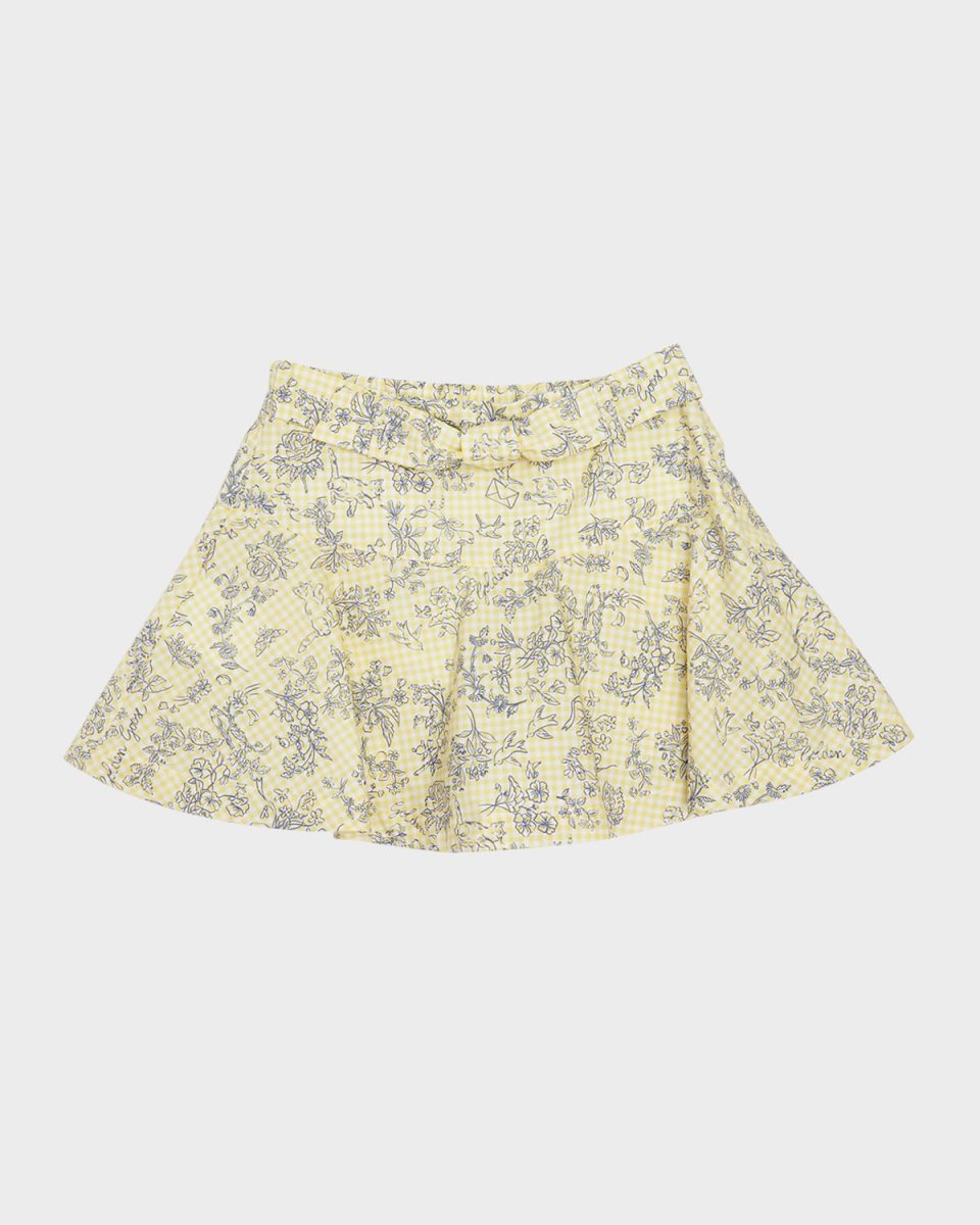 Girl's Journey Volant Floral Printed Gingham Skirt, Size 4-10