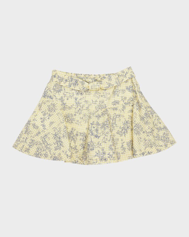 Girl's Journey Volant Floral Printed Gingham Skirt, Size 4-10