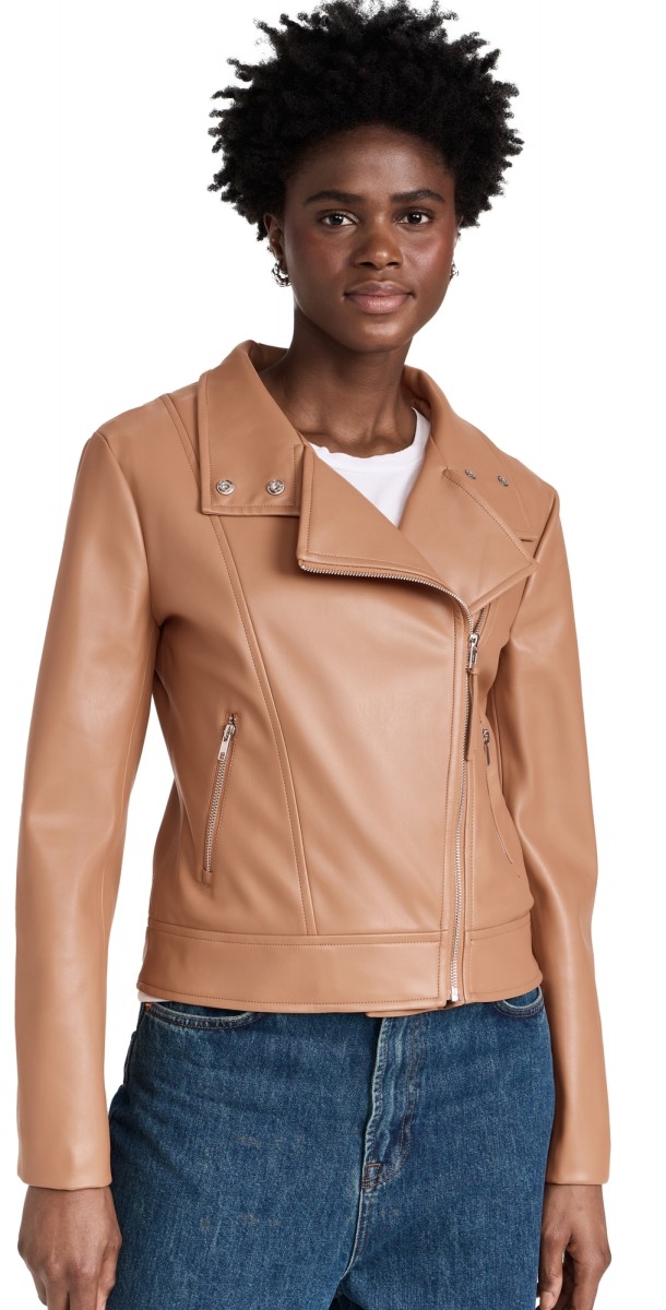 Susana Monaco Faux Leather Moto Jacket Caramel