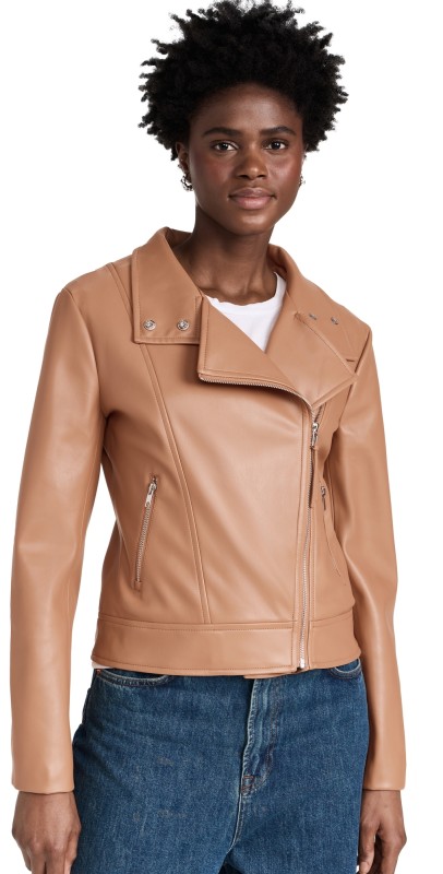 Susana Monaco Faux Leather Moto Jacket Caramel