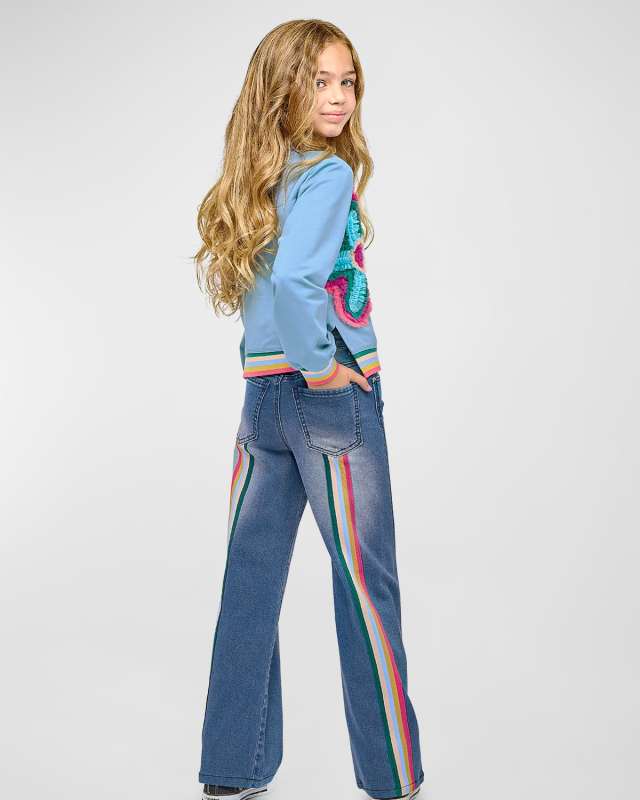 Girl's Jeans W/ Multicolor Stripes, Size 7-14