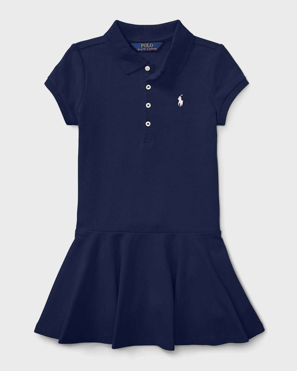 Girl's Logo Embroidered Drop-Waist Polo Dress, Size 2-