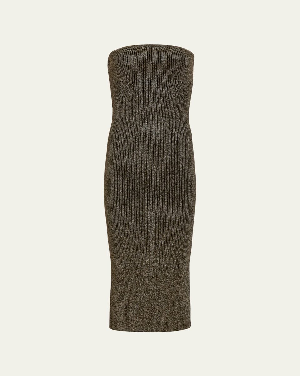 Rumer Metallic Ribbed Strapless Midi Dress
