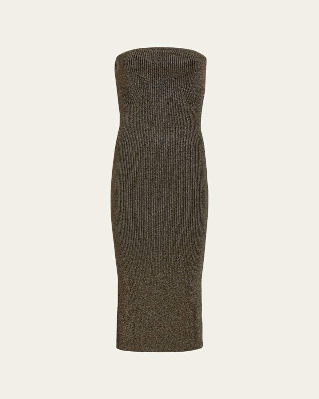 Rumer Metallic Ribbed Strapless Midi Dress