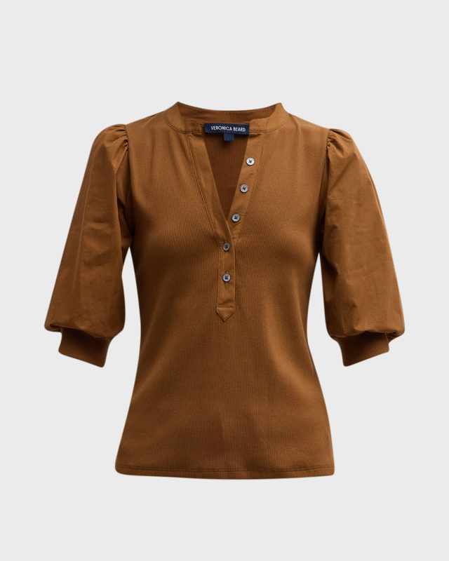 Coralee Puff Sleeve Button-Front Top