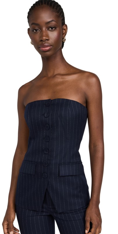 Favorite Daughter The Phoebe Bustier Navy Pinstripe