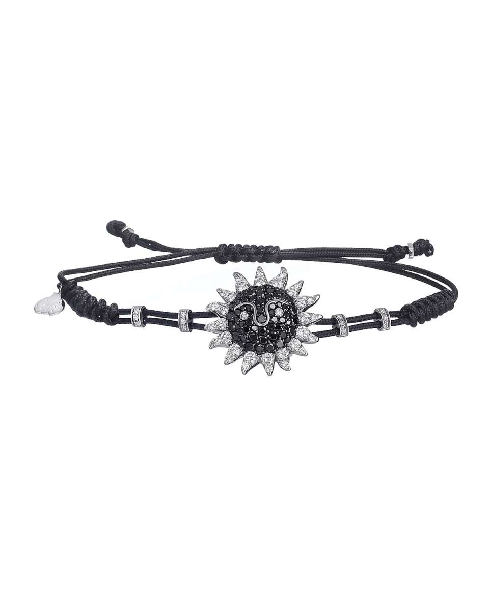 18k White Gold Black & White Diamond Sun Pull-Cord Bracelet