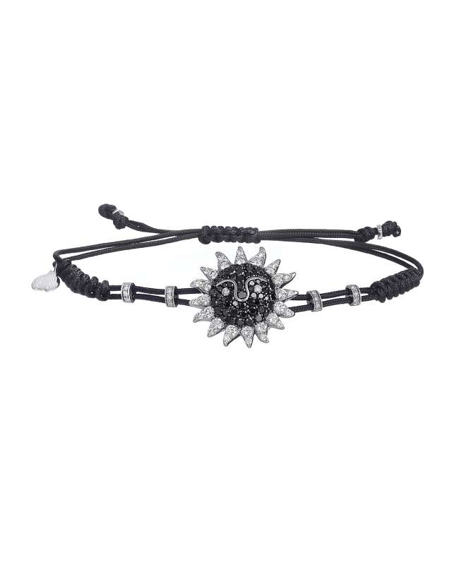18k White Gold Black & White Diamond Sun Pull-Cord Bracelet