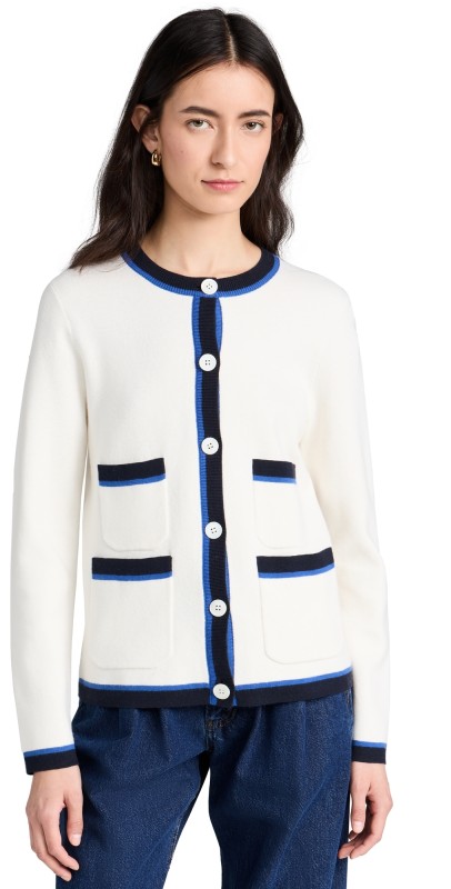 Alex Mill Camille Tipped Cardigan Ivory/Navy/Blue