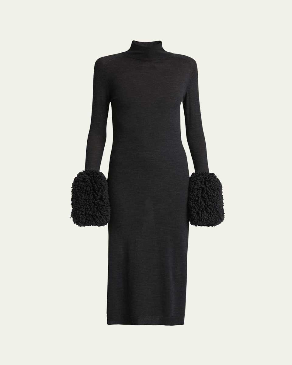 Bubble-Cuff Long-Sleeve Midi Sweater Dress