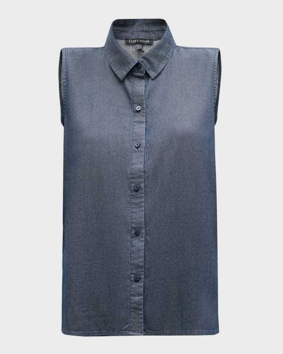 Sleeveless Organic Cotton Twill Shirt