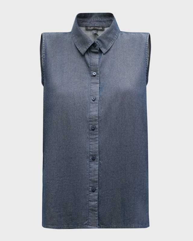 Sleeveless Organic Cotton Twill Shirt