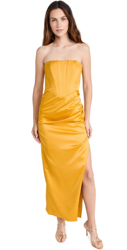 BARDOT Everlasting Satin Midi Dress Marigold