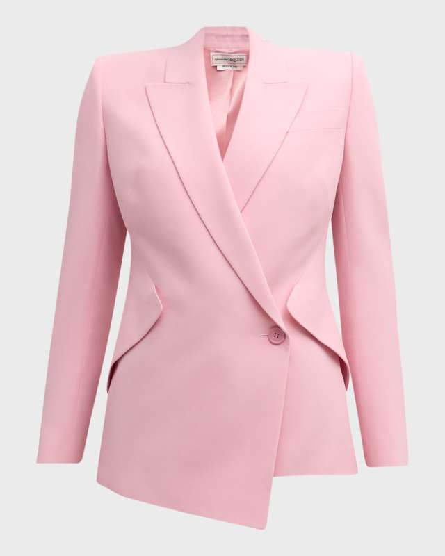 Single Button Blazer Jacket w/ Drop Hem
