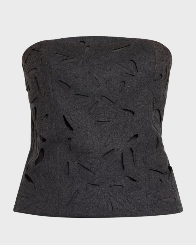 Strapless Flannel Wool Top with Laser-Cut Embroidery