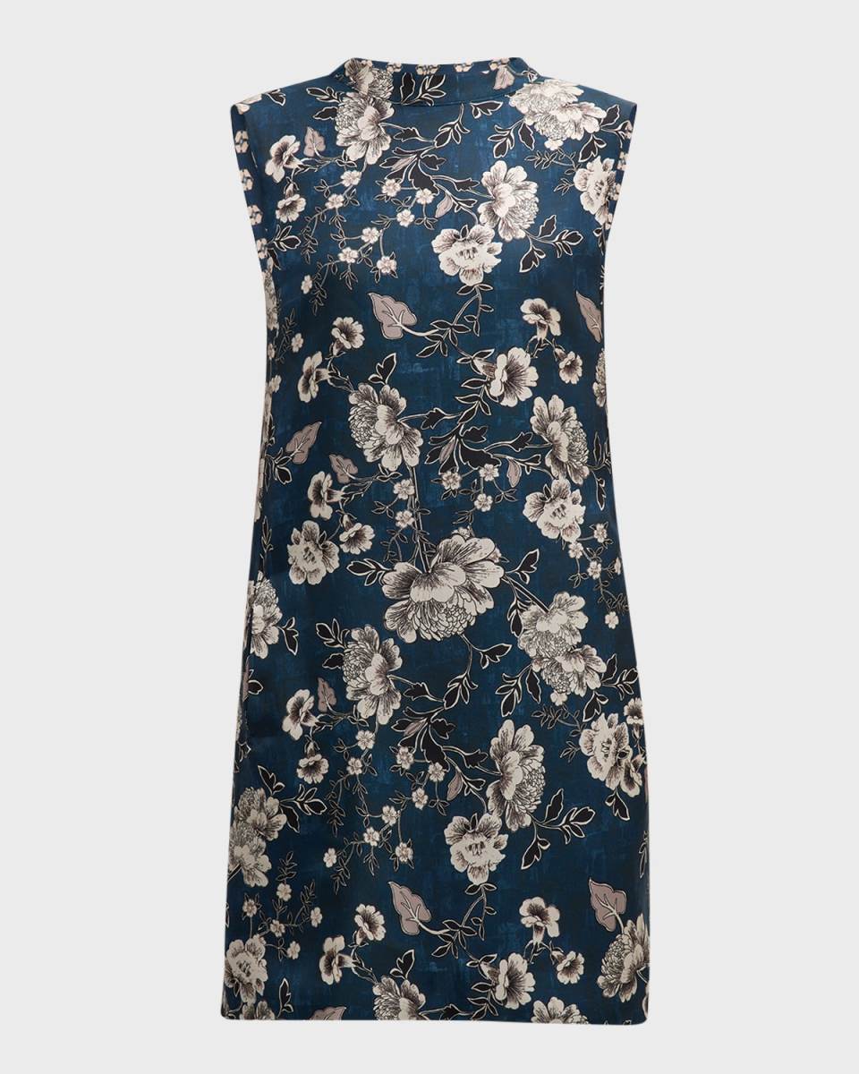 Lyon Printed Silk Sleeveless Mini Dress