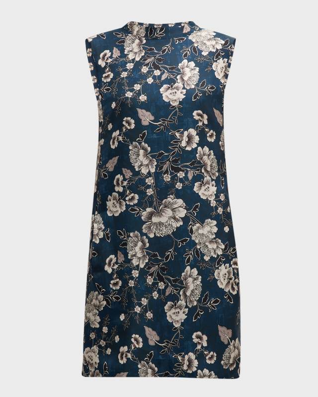 Lyon Printed Silk Sleeveless Mini Dress