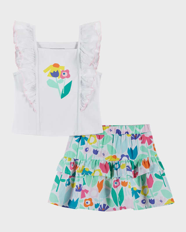 Girl's Floral-Print Top And Skirt Set, Size 2-6X